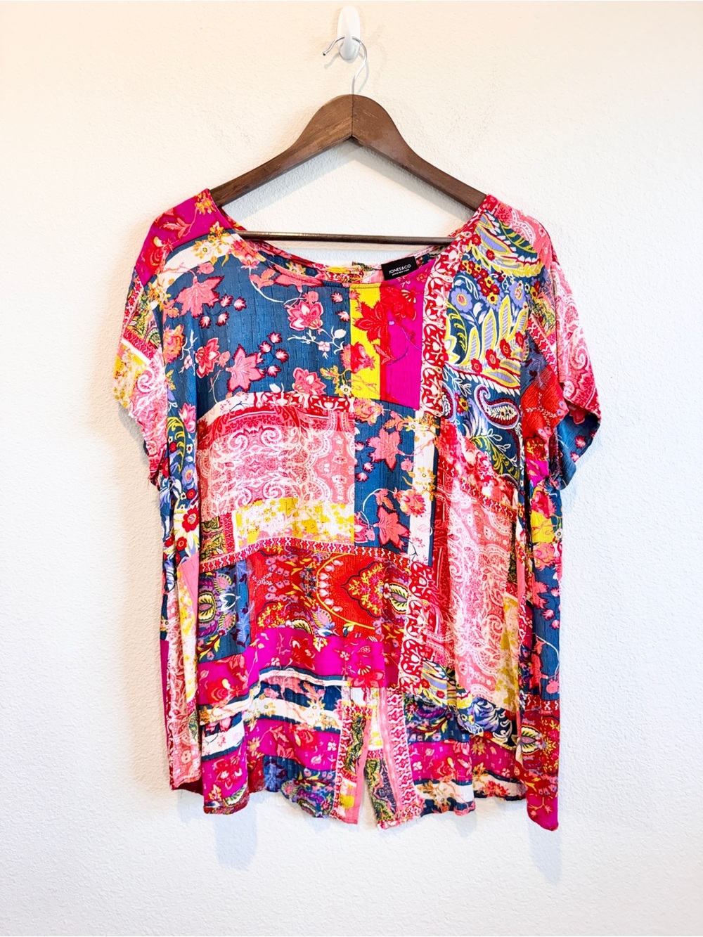 Jones New York 2X Patchwork Floral Paisley Tunic Top Artsy Coastal Resort K24